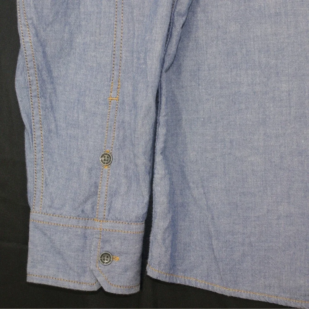 True Religion Mens 2XL Blue Chambray Long Sleeve Horseshoe Button Down Shirt